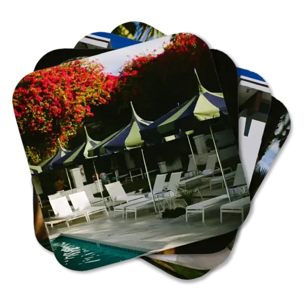 Palm Springs Photo Coasters With pool scenes and other architectural elements