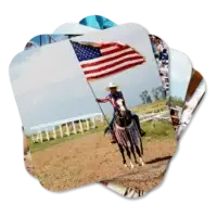 Let's Rodeo Colorado Coasters Set of four coasters featuring colorful scenes from a Colorado rodeo