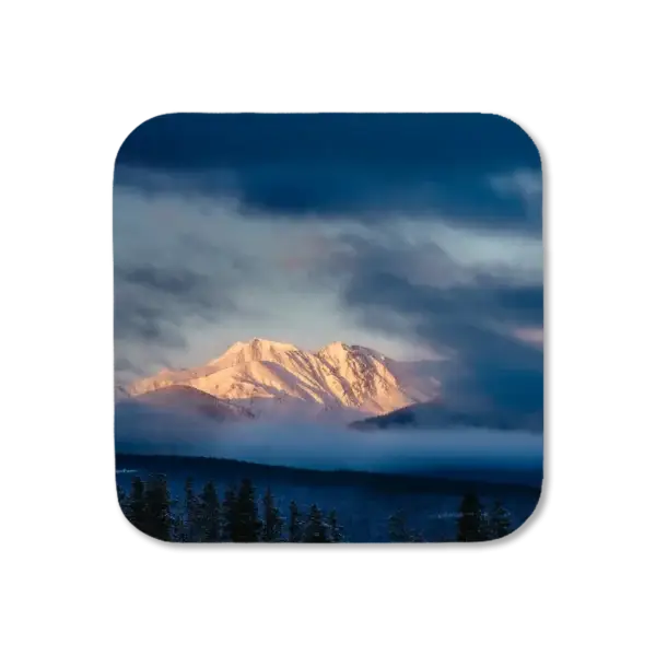 Mt Byers is awash in morning sun and clouds as the rest of the valley waits in shade for the sun to rise higher, artwork for a coaster