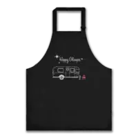 Happy Glamper Airstream apron Black apron with "Happy Glamper" text in a mid-century modern typeface with Airstream trailer graphic