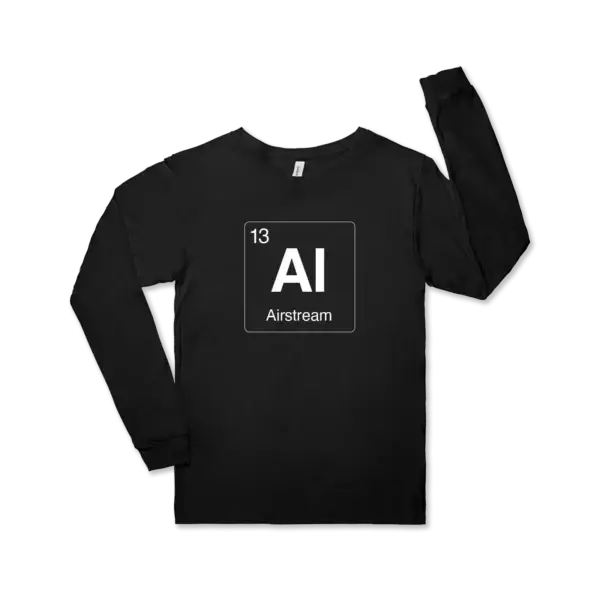 Airstream element symbol on a black Bella canvas unisex jersey long sleeve tee