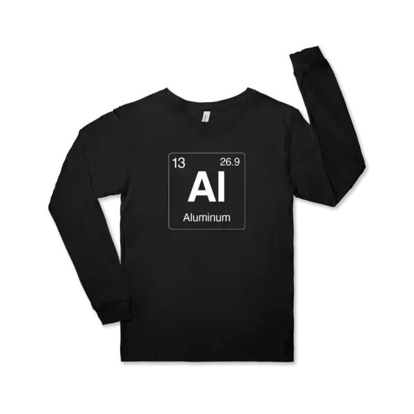 Aluminum element symbol on a black Bella canvas unisex jersey long sleeve tee