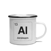 Airstream element camp mug Element-styled, white camp mug with black rim. Design features an element of Al for Airstream