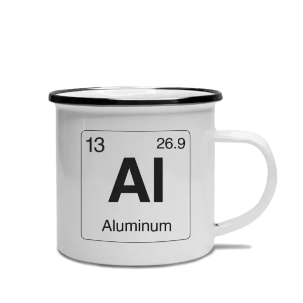 Aluminum Airstream Element Camp Mug Element-styled, white camp mug with black rim. Design features an element of Al for Aluminum