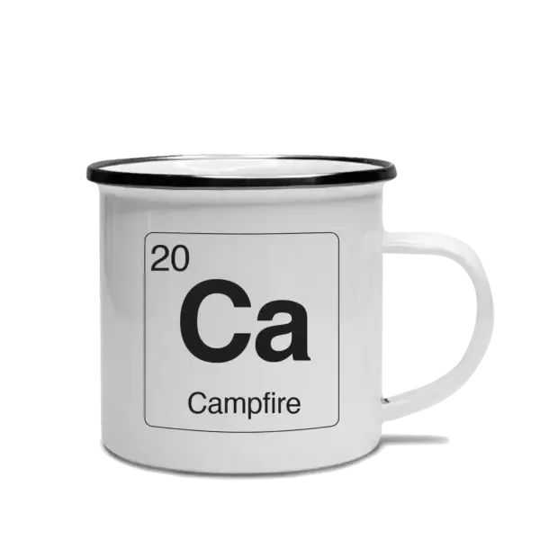 Campfire Element Camp Mug Element-styled, white camp mug with black rim. Design features an element of Ca for Campfire