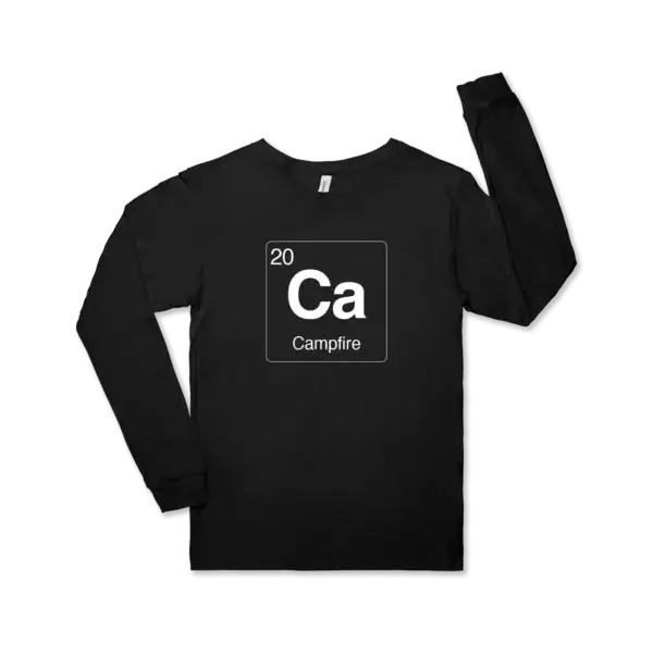 Campfire element symbol on a black Bella canvas unisex jersey long sleeve tee