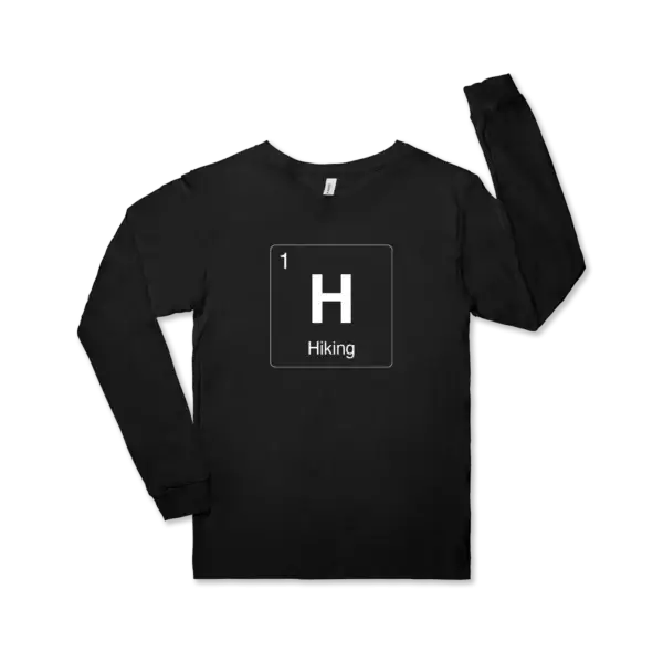 Hiking element symbol on a black Bella canvas unisex jersey long sleeve tee