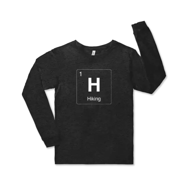 Hiking element symbol on a charcoal Bella canvas unisex jersey long sleeve tee