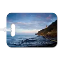 Diamond Head Hawaii Sunrise Luggage Tag Premium luggage tag featuring a Hawaiian beach just south of Diamond Head at sunrise. Superimposed text says, Overpack. It's why suitcases have wheels now.