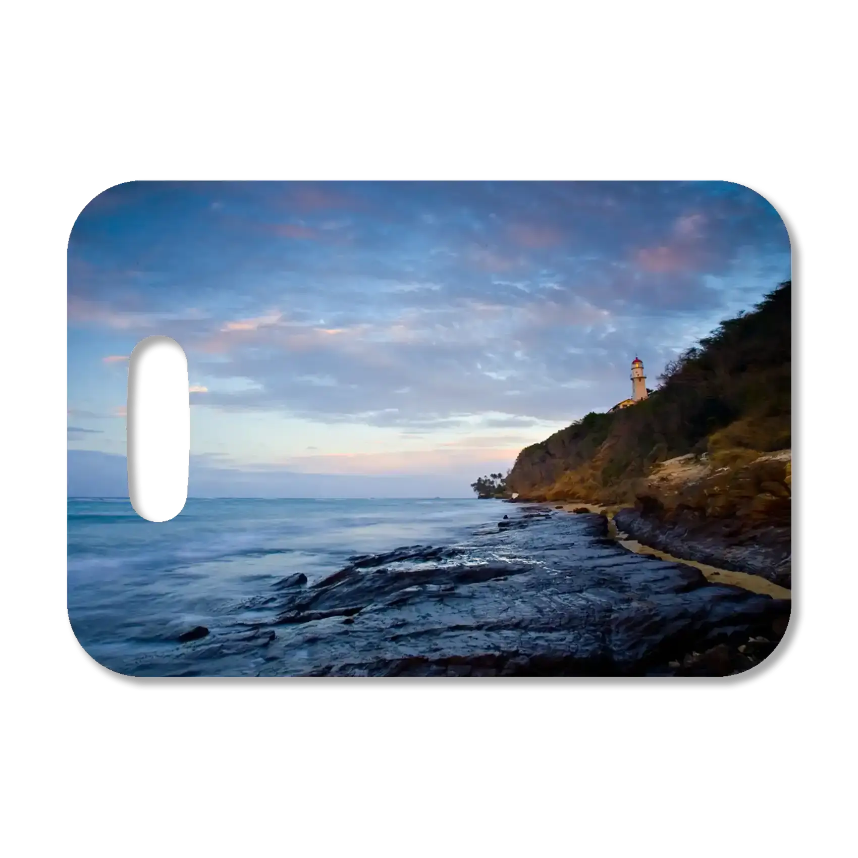 Premium luggage tag featuring a Hawaiian beach just south of Diamond Head at sunrise.