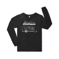 Airstream element tee shirt Airstream design with flamingoes with the words Kiss Me I Have an Airstream on a charcoal Bella canvas unisex jersey long sleeve tee