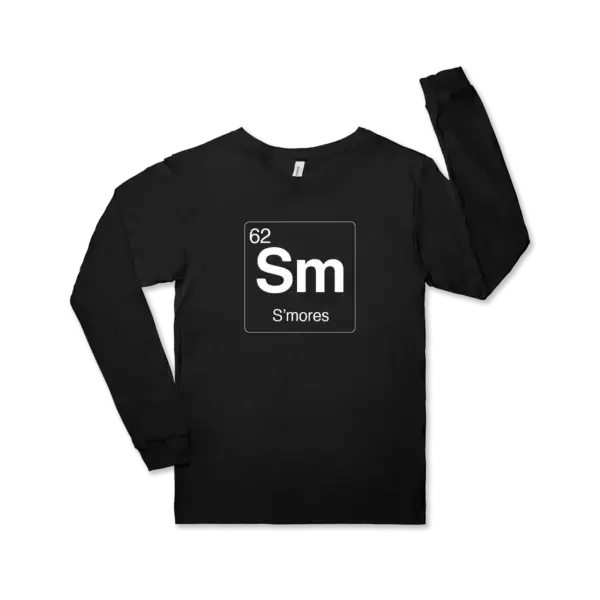 S'mores element symbol on a black Bella canvas unisex jersey long sleeve tee
