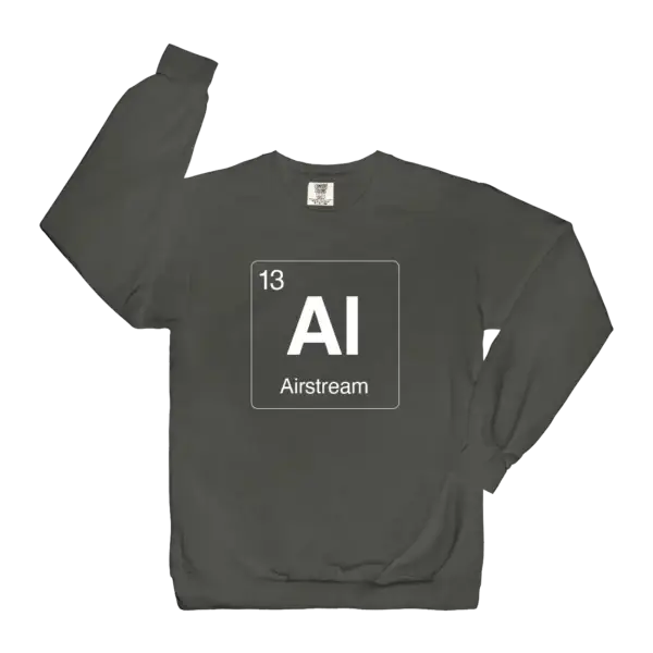 Airstream element sweatshirt element symbol on a gray crewneck sweatshirt