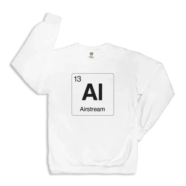 Airstream element sweatshirt element symbol on a white crewneck sweatshirt