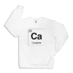 Campfire element sweatshirt element symbol on a white crewneck sweatshirt