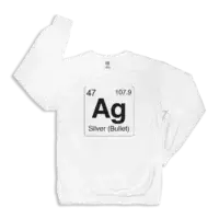 Silver Bullet Airstream element sweatshirt Silver element symbol on a white crewneck sweatshirt