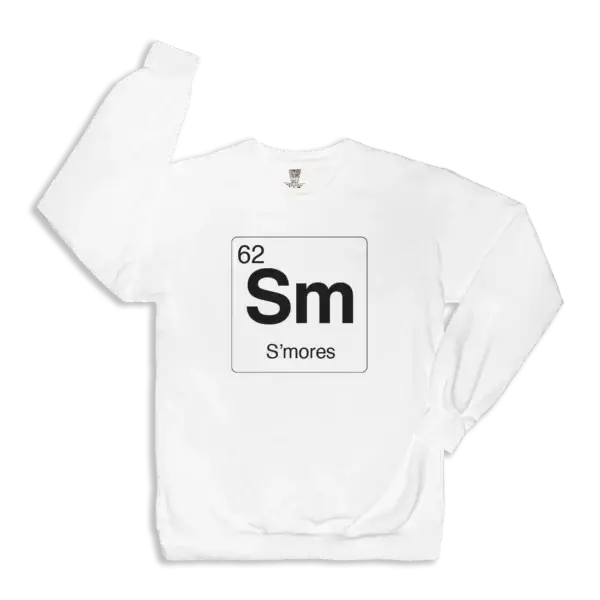 S'mores element sweatshirt Airstream element symbol on a white crewneck sweatshirt